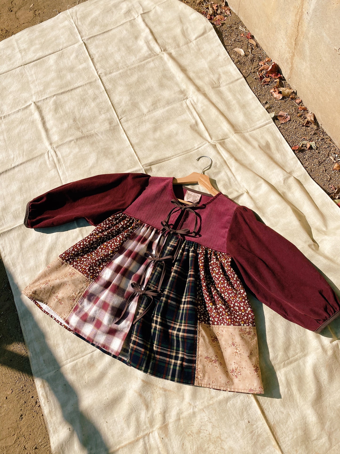 Front tie patchwork blouse