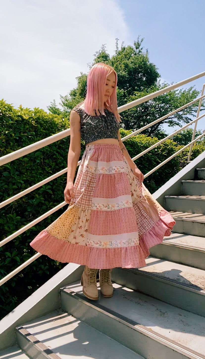 Patchwork tiered skirt