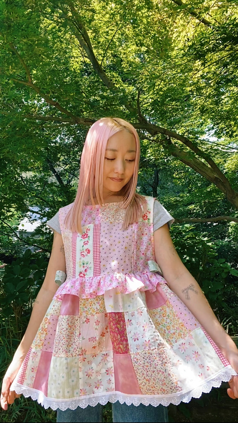 Patchwork Pinafore with double ruffle