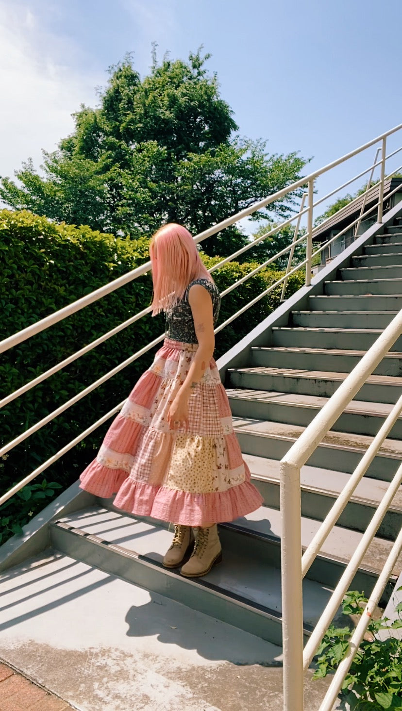 Patchwork tiered skirt