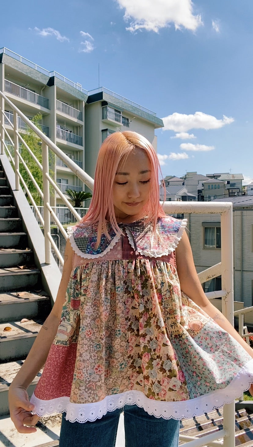 Patchwork collar blouse