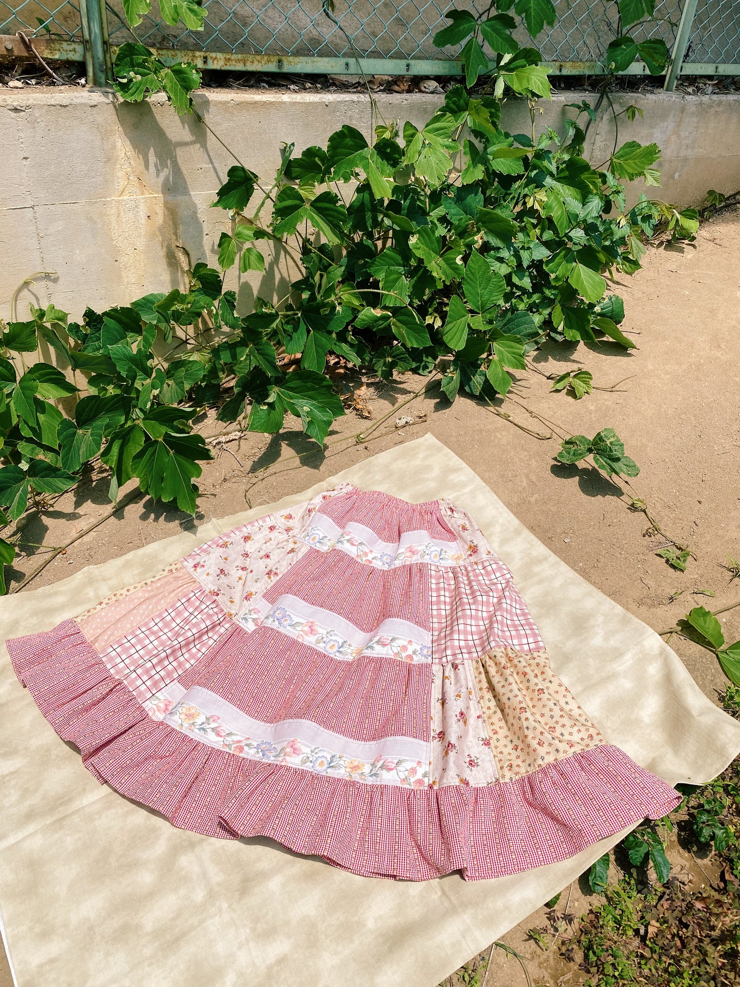 Patchwork tiered skirt