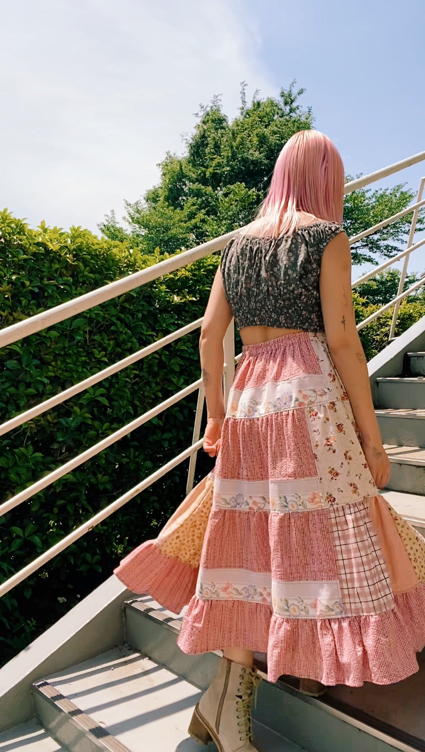 Patchwork tiered skirt