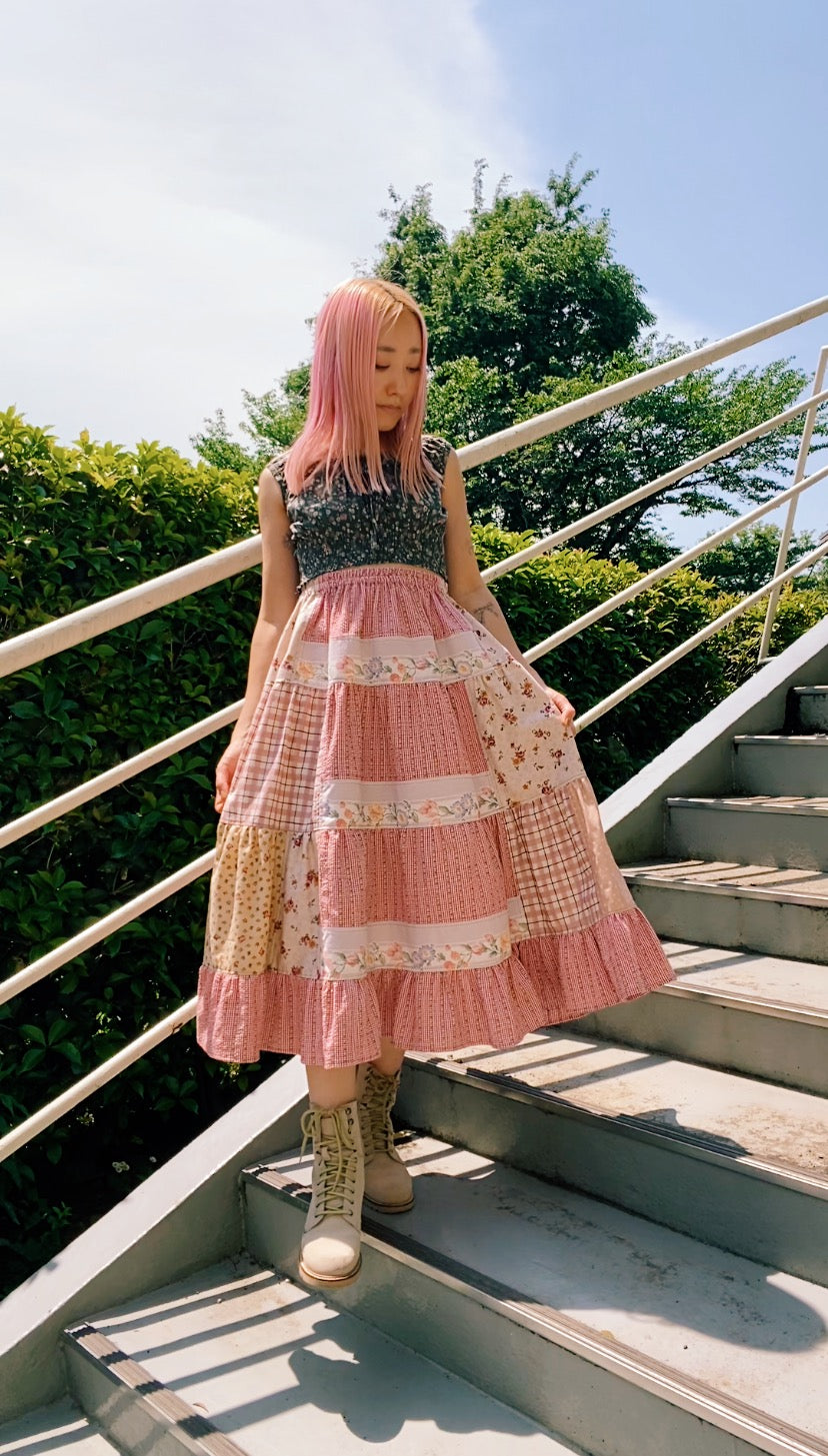 Patchwork tiered skirt