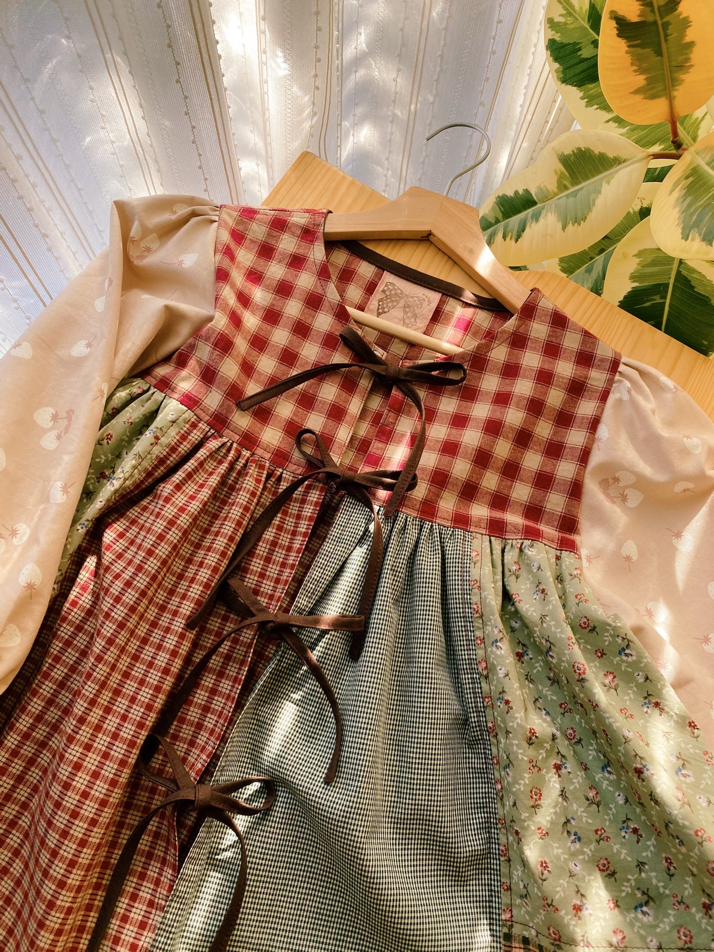 Front tie patchwork blouse