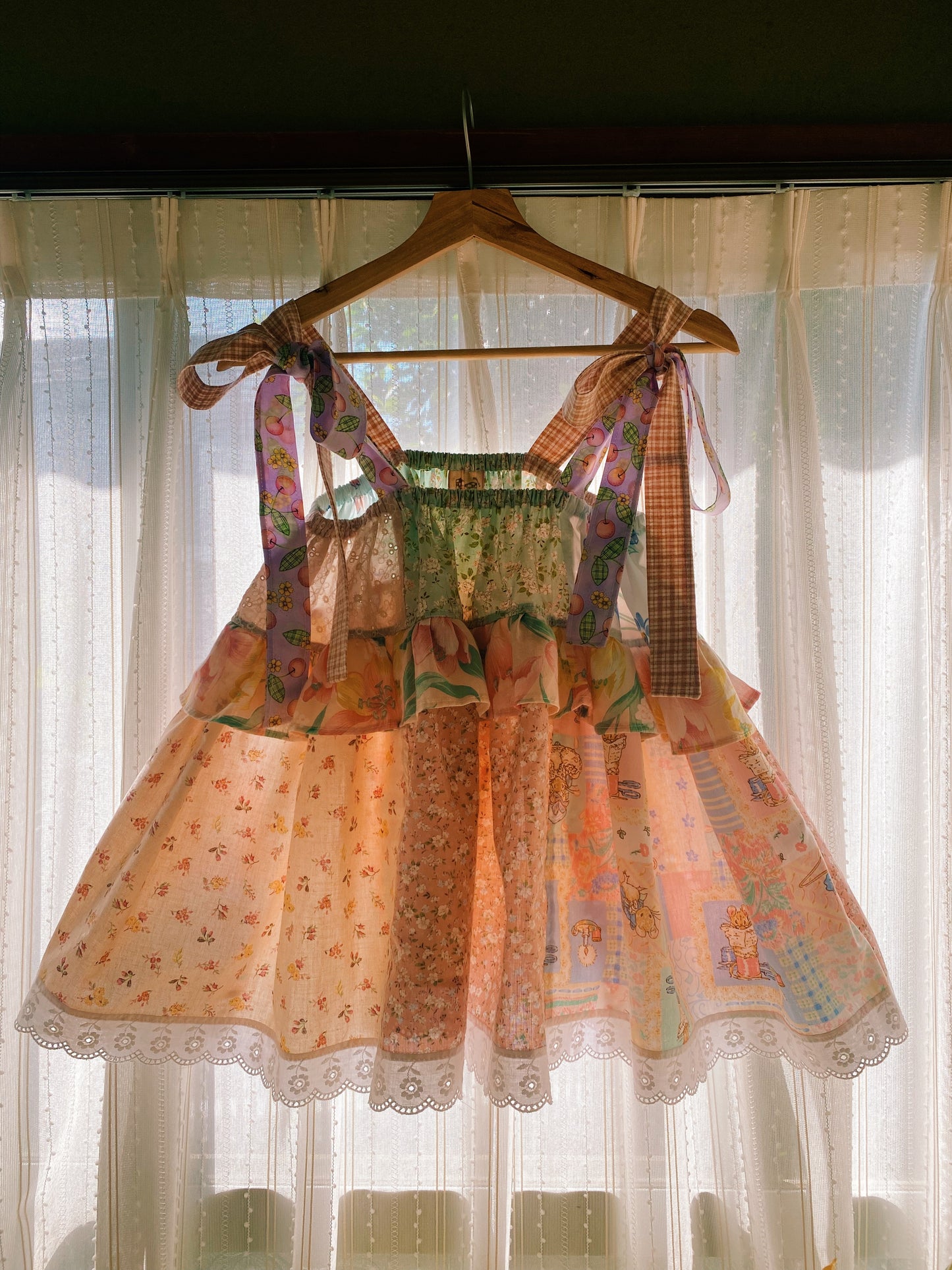Patchwork fluffy double ruffle top
