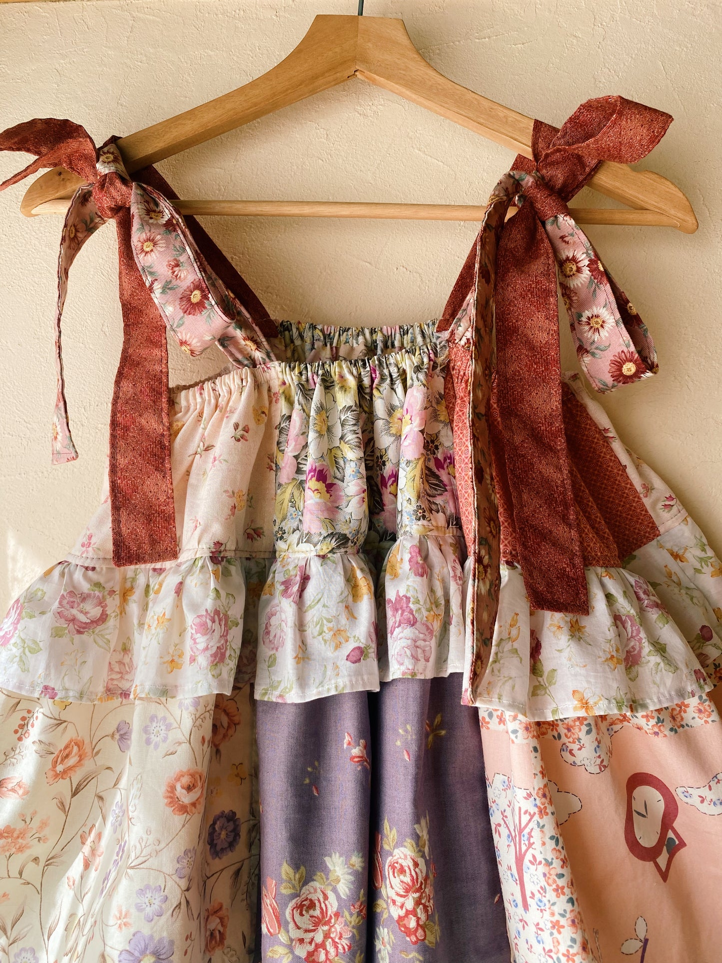 Patchwork fluffy double ruffle top