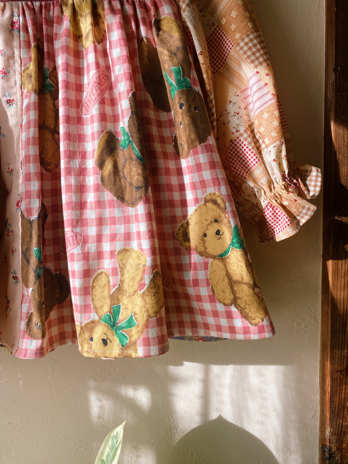 Front tie patchwork blouse with candy sleeves
