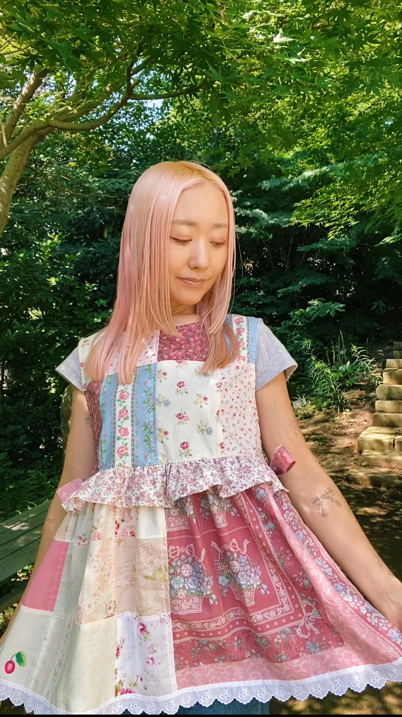 Patchwork Pinafore with double ruffles