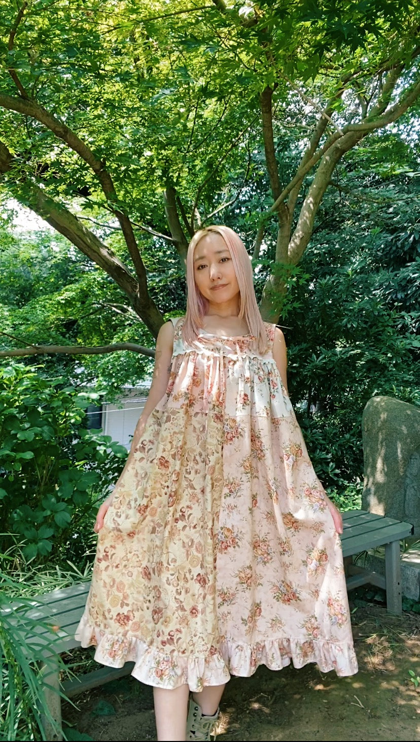 Fluffy floral patchwork dress