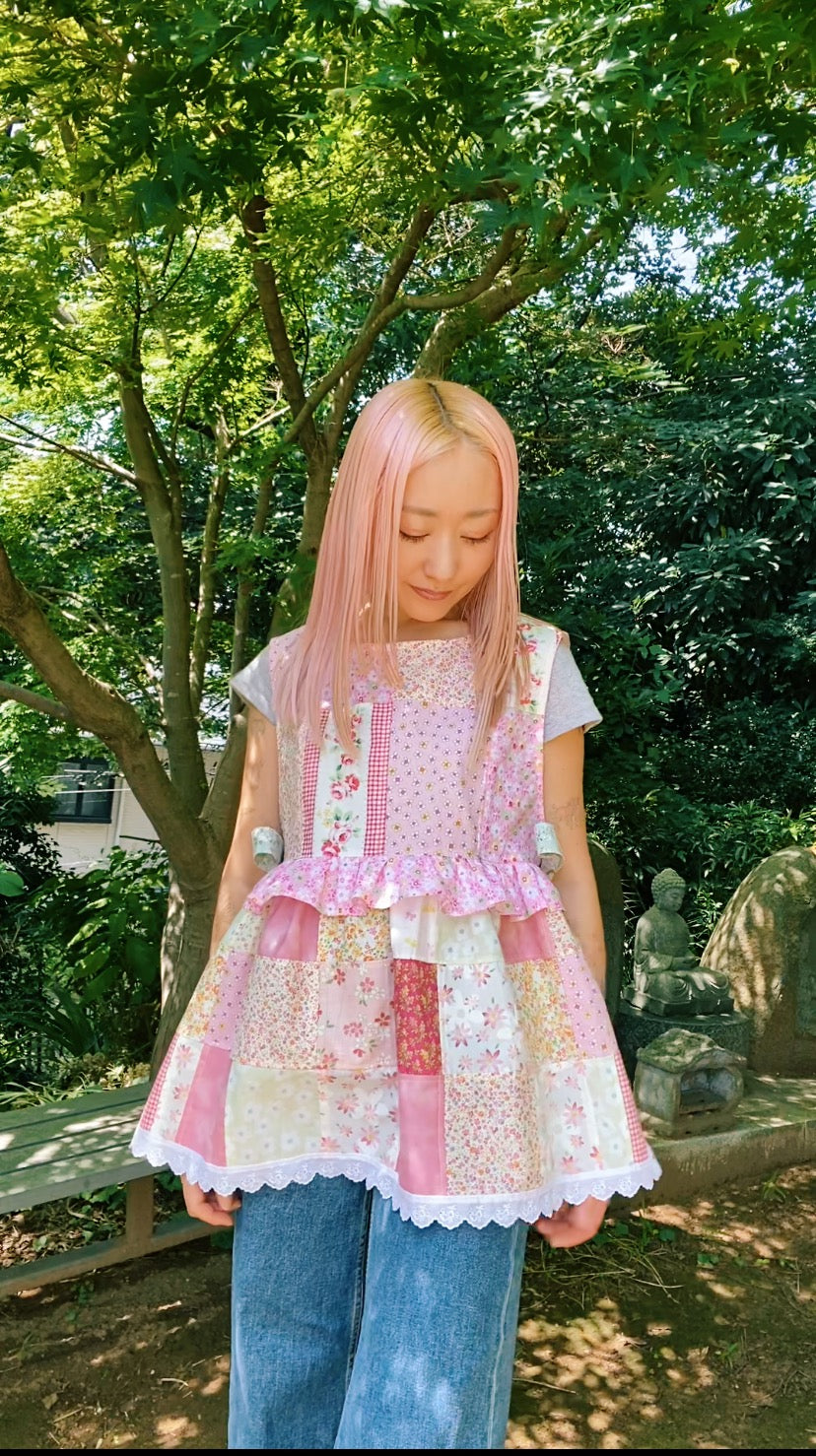 Patchwork Pinafore with double ruffle