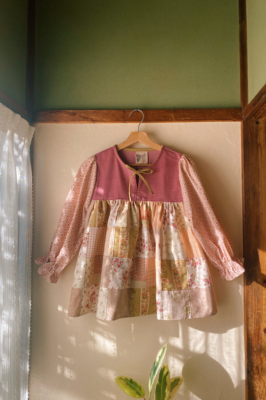 Front tie patchwork blouse with candy sleeves