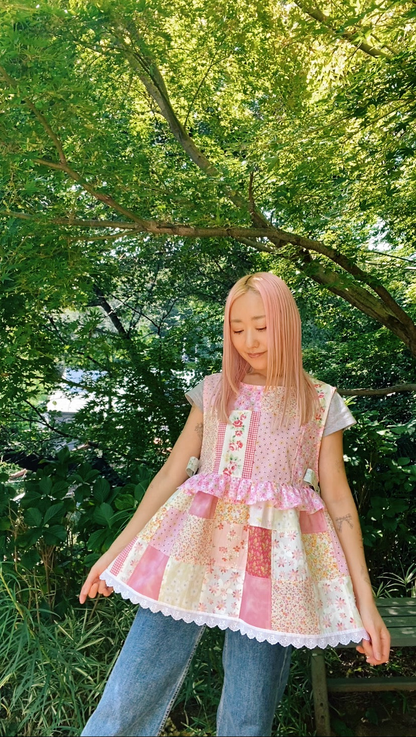 Patchwork Pinafore with double ruffle