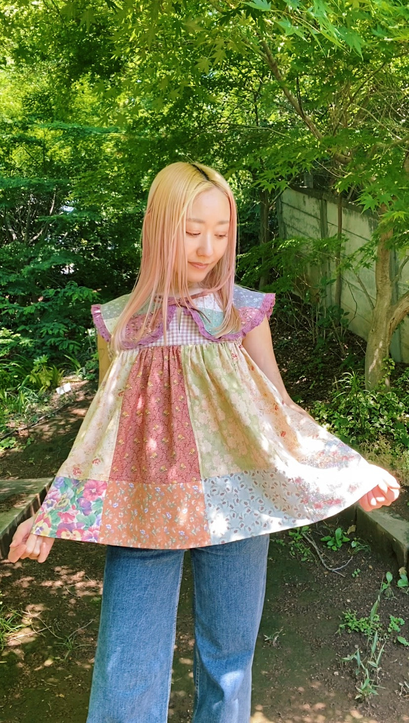 Patchwork collar blouse