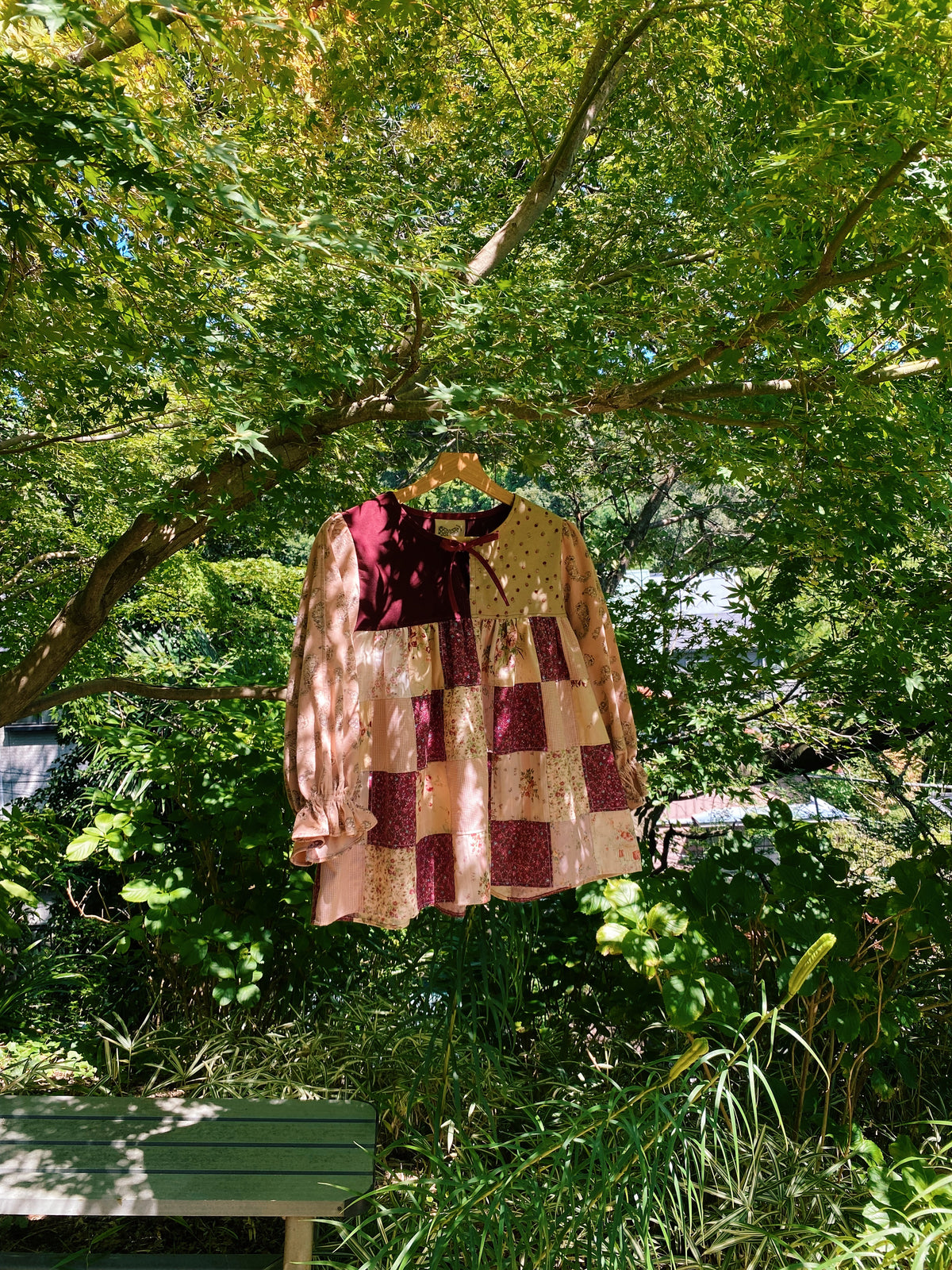 Front tie patchwork blouse with candy sleeves