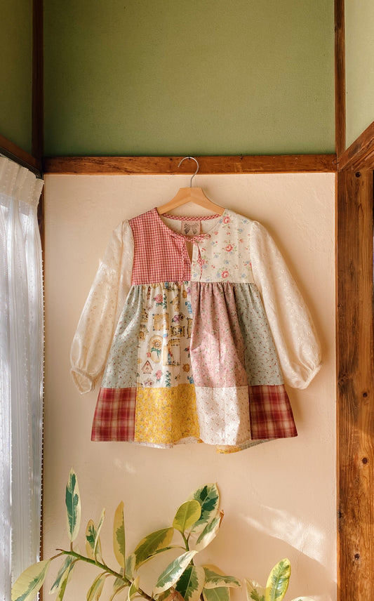 Front tie patchwork blouse