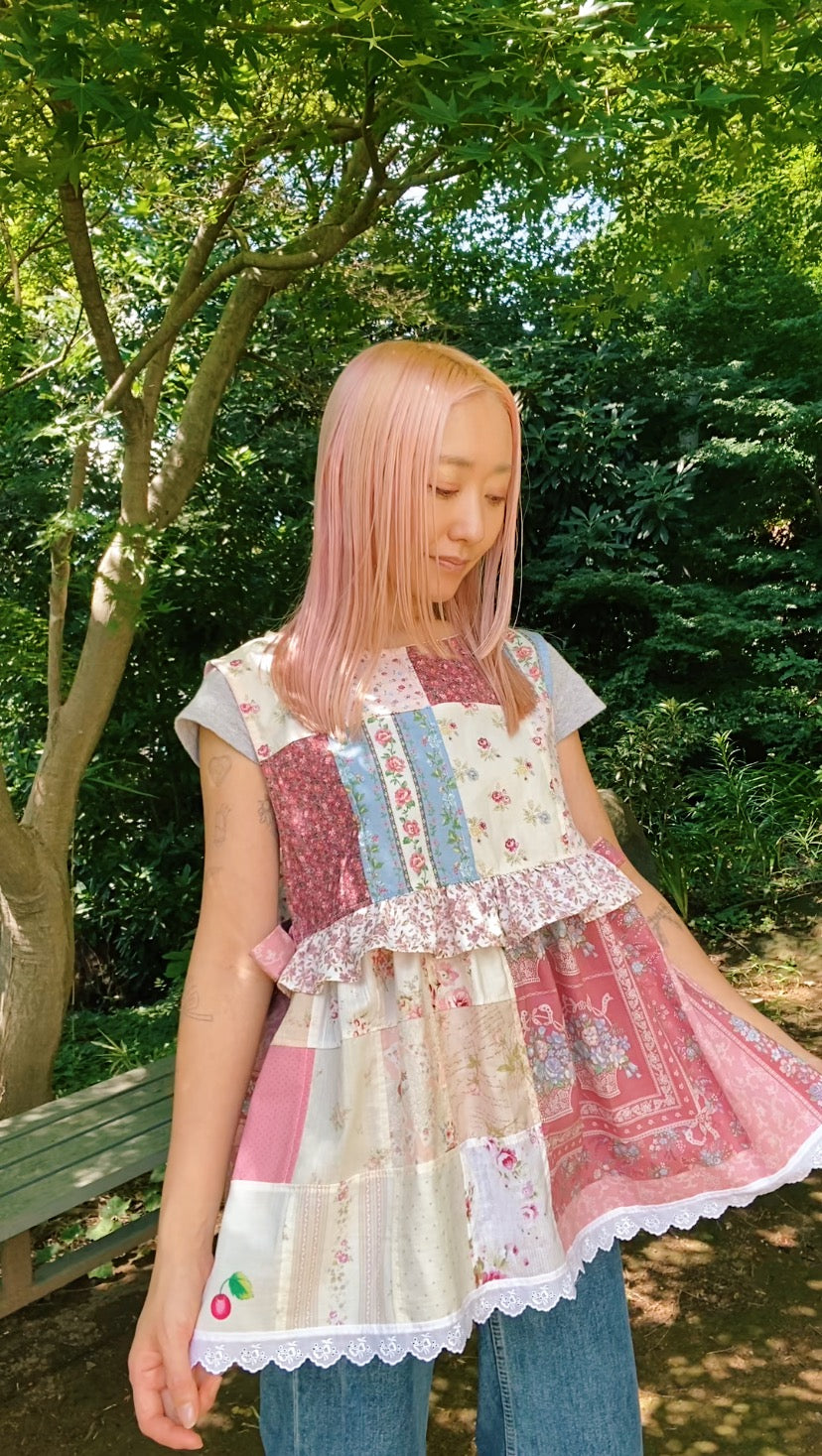 Patchwork Pinafore with double ruffles