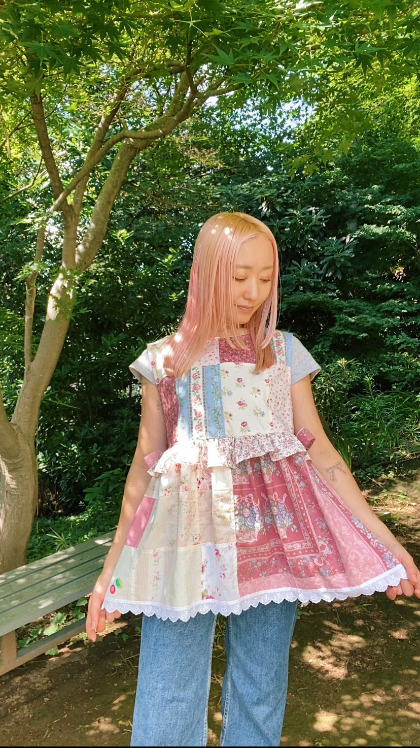 Patchwork Pinafore with double ruffles