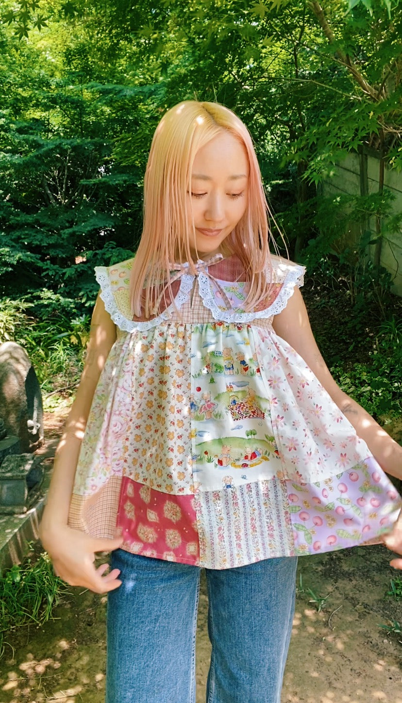 Patchwork collar blouse